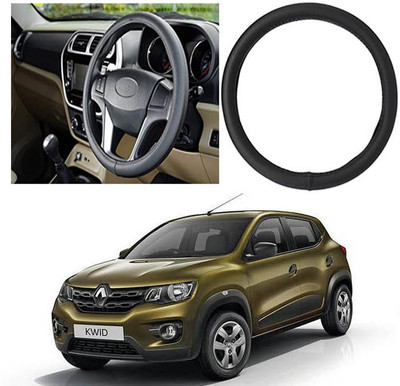 Etradezone Hand Stiched Steering Cover For Renault Kwid(Black, Leatherite)