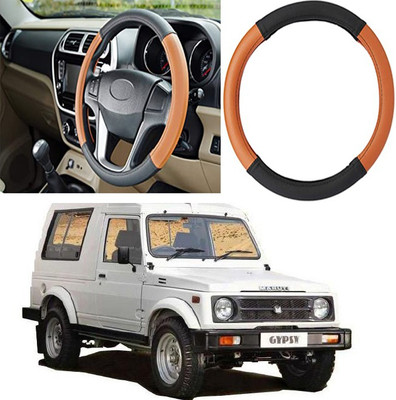 Etradezone Hand Stiched Steering Cover For Maruti Gypsy King(Black, Tan, Leatherite)