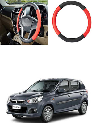 Etradezone Hand Stiched Steering Cover For Maruti Alto K10(Black, Red, Leatherite)