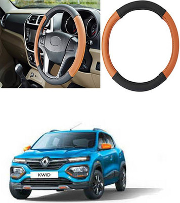 Etradezone Hand Stiched Steering Cover For Renault Kwid(Black, Tan, Leatherite)
