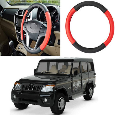 Etradezone Hand Stiched Steering Cover For Mahindra Bolero(Black, Red, Leatherite)