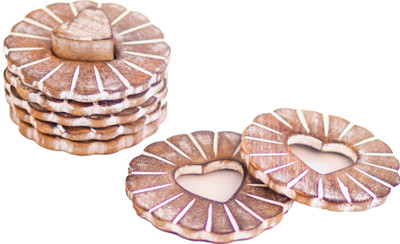 Kezevel Round Wood Coaster Set(Pack of 6)