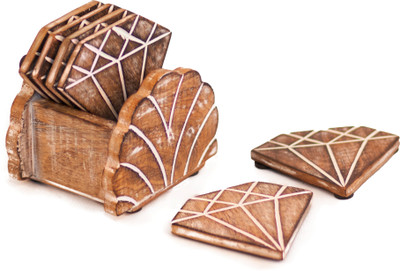 Kezevel Hexagon Wood Coaster Set(Pack of 6)