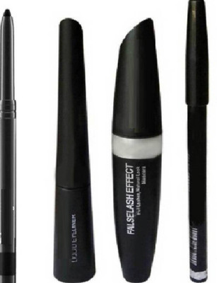 klaty Black Waterproof, Smudge Proof EYELINER with MASCARA(4 Items in the set)
