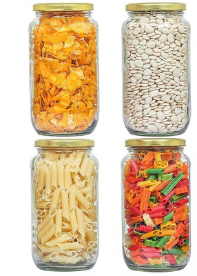 Adhunyk Glass Tea Coffee & Sugar Container  - 1000 ml(Pack of 4, Clear)