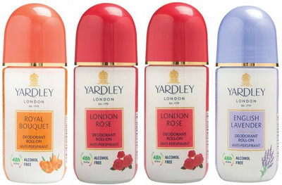 Yardley London 1 Royal Bouquet, 2 London Rose and 1 English Lavender Deodorant Roll-on - For Men & Women(Pack of 4) Deodorant Roll-on  -  For Men & Women(200 ml, Pack of 4)