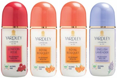 Yardley London 1 London Rose, 2 Royal Bouquet and 1 English Lavender Deodorant Roll-on - For Men & Women(Pack of 4) Deodorant Roll-on  -  For Men & Women(200 ml, Pack of 4)
