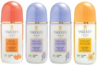 Yardley London 1 Royal Bouquet, 2 English Lavender and 1 English Blossom Deodorant Roll-on - For Men & Women(Pack of 4) Deodorant Roll-on  -  For Men & Women(200 ml, Pack of 4)