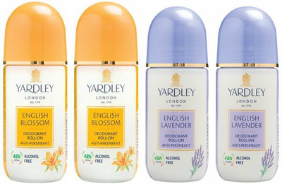 Yardley London 2 English Blossom and 2 English Lavender Deodorant Roll-on - For Men & Women(Pack of 4) Deodorant Roll-on  -  For Men & Women(200 ml, Pack of 4)