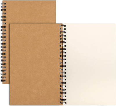 LABUK 2pcs Blank Journal Notebook Unlined Spiral Notebook, A5 Soft Cover Sketch Book A5 Notebook Unruled 100 Pages(Brown, Pack of 2)