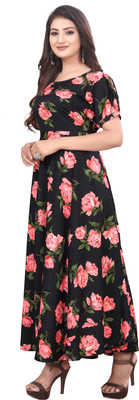 Parth Creation Women Fit and Flare Black Maxi/Full Length Dress