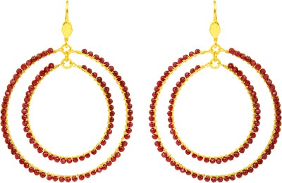 PearlzGallery Red Coloured Rhodolite Beads Hoop Earrings for Girls and Women Lapis Lazuli Brass Hoop Earring