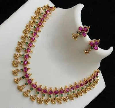 Aadesh Creation Alloy Gold-plated Purple Jewellery Set(Pack of 1)
