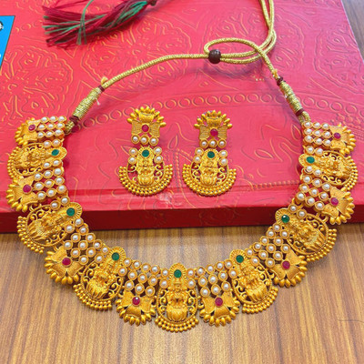 SHREE PURBJI ARTS Alloy Gold-plated Gold, Green, Ruby Red Jewellery Set(Pack of 1)