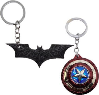 BIPS ENTERPRISES Marvel Dc Batman And Captain America Shield Rotating Combo Keychain Metal Key Chain