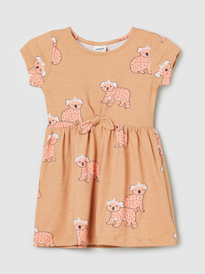 MAX Girls Midi/Knee Length Casual Dress(Orange, Short Sleeve)