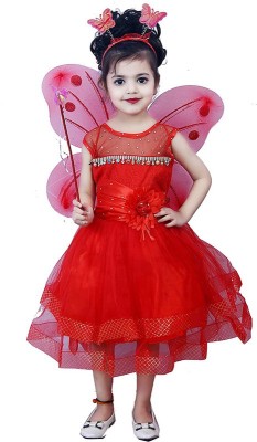 impact style Baby Girls Midi/Knee Length Festive/Wedding Dress(Red, Sleeveless)