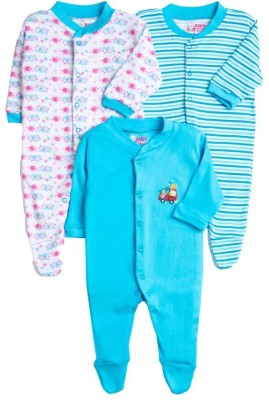 BABY STATION Romper For Baby Boys & Baby Girls Casual Striped Cotton Blend(Light Blue, Pack of 3)