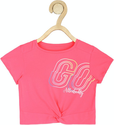 Allen Solly Girls Typography, Printed Polyester Regular T Shirt(Pink, Pack of 1)