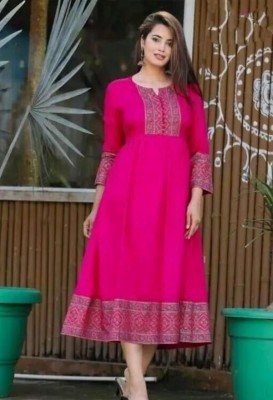 fastal look Women Printed Anarkali Kurta(Pink)