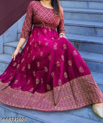 Omaniya Women Polka Print Anarkali Kurta(Purple)