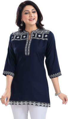 Meher Impex Women Embroidered A-line Kurta(White, Blue)