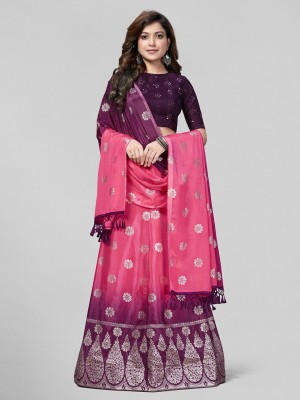 Granthva Fab Embellished, Self Design Semi Stitched Lehenga Choli(Pink)