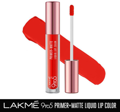 Lakmé 9to5 Primer + Matte Liquid Lip Color (MO1 Confident Coral, 4.2 ml)