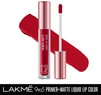 Lakmé 9to5 Primer + Matte Liquid Lip Color (MR3 Vivid Crimson, 4.2 ml)
