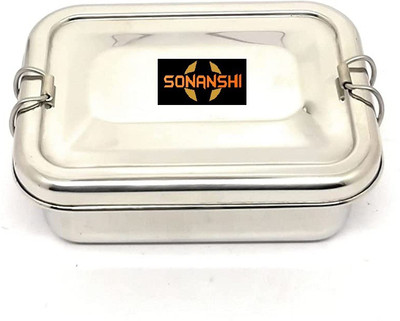 Sonanshi Stainless Steel Lunch Box for School/Office Square Tiffin Box with Locking Clip 2 Containers Lunch Box(350 ml)