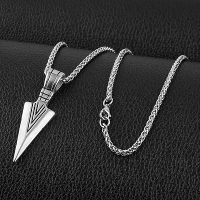 Thrillz Men's Triangle Arrow Head Pendant Mens Jewelry-Gift for Him Silver Plated Stainless Steel Chain