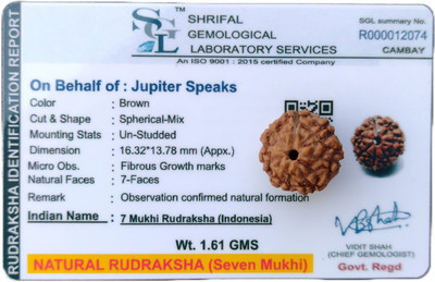 jupiter speaks 7 Mukhi Rudraksha Indonesian 16MM With Lab Certificate Natural Brown Unisex Wood Pendant