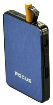 Crokroz Ultra thin Automatic Ejection Cigarette Case With Lighter Pocket Lighter(Blue)