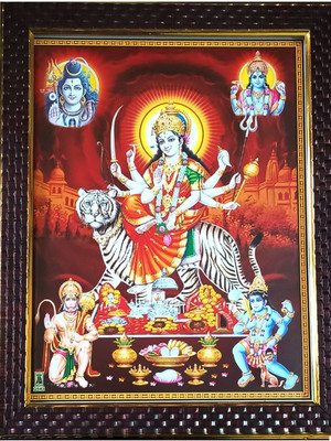 FRAMTASTIC DURGA MAA WITH KALABHAIRAVA AND HANUMAN Religious Frame