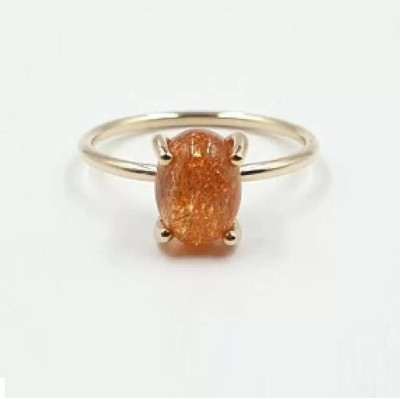 Chopra Gems A+ Quality Natural Sunstone Sunsitara Gemstone Ring for Women's and Men's Brass Ring