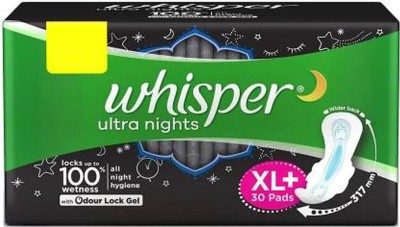 Whisper Ultra Nights Sanitary Pads, Xl+ (Pack of 30) Napkin Sanitary Pad