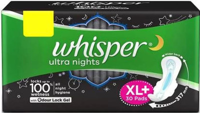 Whisper Ultra Nights Sanitary Pads, Xl+ (Pack of 30) Napkin Sanitary Pad