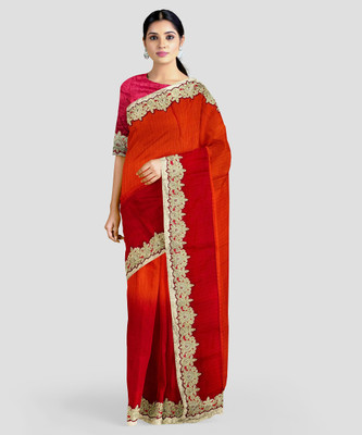 Pbs Prints Embroidered Bollywood Chiffon Saree(Orange)