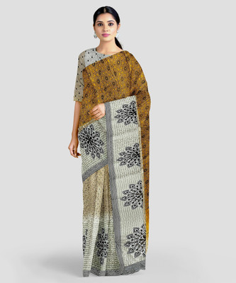 Pbs Prints Floral Print Bollywood Jacquard, Crepe Saree(Yellow)