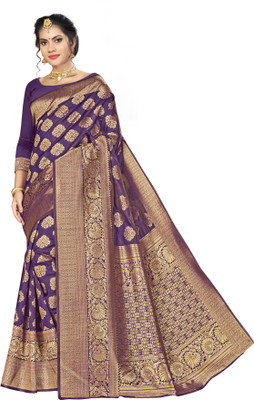 manvaa Woven Banarasi Silk Blend Saree(Purple)