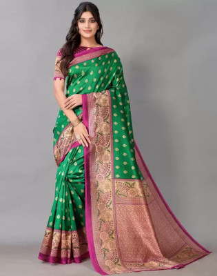 Grubstaker Printed Mysore Art Silk Saree(Green)