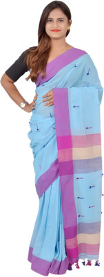 SAYAN CREATION Self Design Handloom Pure Cotton Saree(Light Blue)