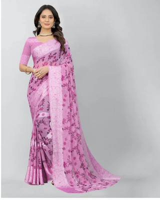 VRINDITA FASHION Floral Print Daily Wear Georgette, Chiffon Saree(Black)