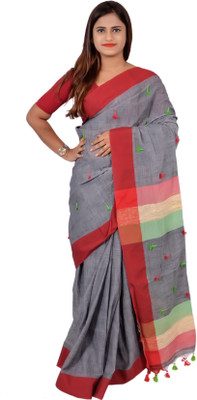 SAYAN CREATION Self Design Handloom Pure Cotton Saree(Grey)
