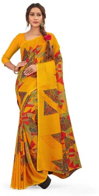 Shiv Enterprise Printed Chanderi Georgette Saree(Yellow)