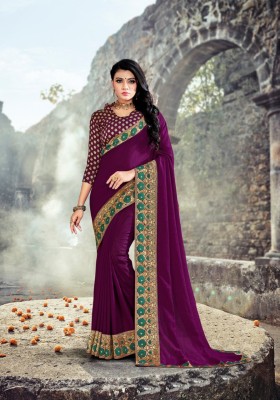 Jayuri Embroidered Bollywood Silk Blend Saree(Purple)