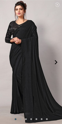 TEJAS TEXTILE Solid/Plain Bollywood Georgette Saree(Black)