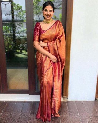 pavanputra fab Solid/Plain Banarasi Jacquard Saree(Maroon)