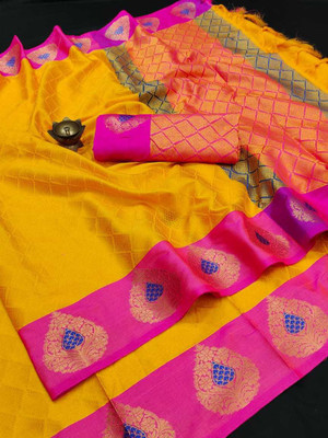 Classy Foriever Woven Banarasi Pure Silk Saree(Orange)