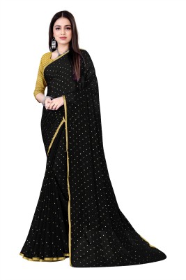 Motiba Fashion Printed Banarasi Chiffon Saree(Black)